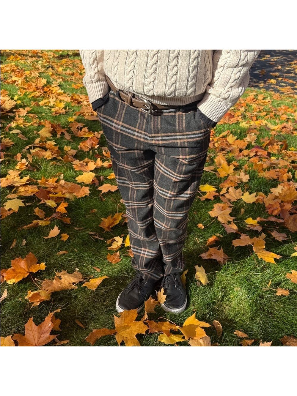 Janie and Jack Plaid Kids Bottoms - Black and Tan